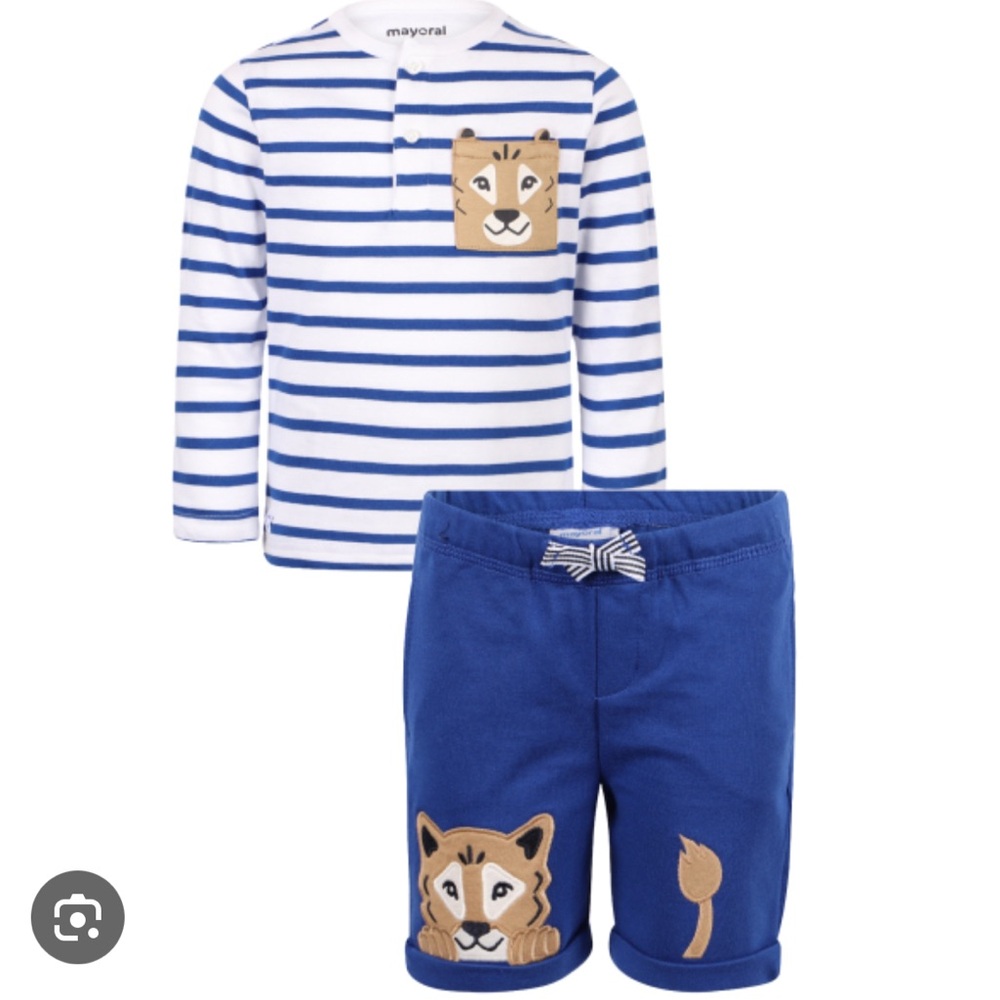 Mayoral Kids Blue Striped Lion Outfit